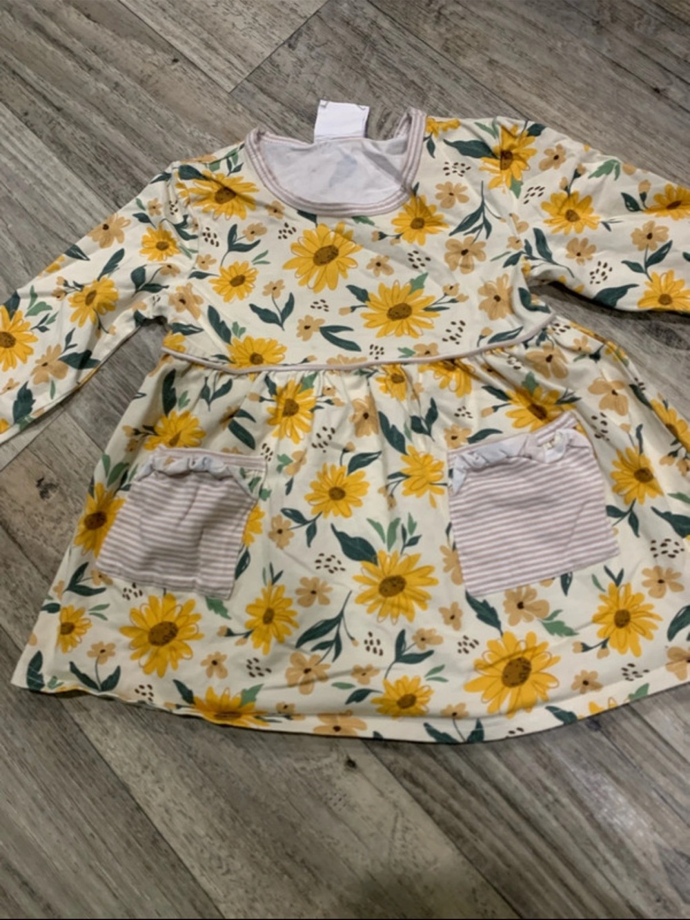 Girls' Long Sleeve Sunflower Print Pocket Dress - Yellow